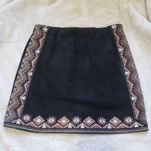 Embroidered Faux Seude Skirt